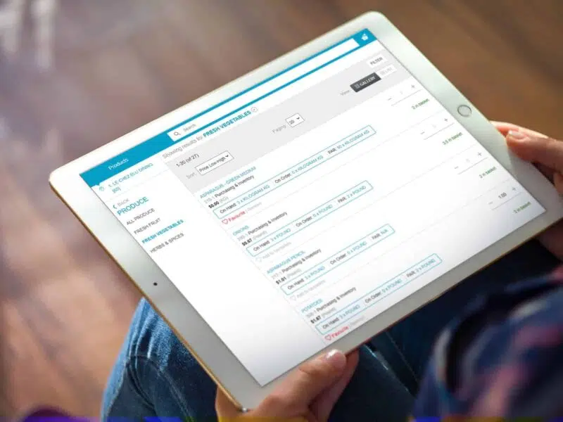 Mobile ordering on Adaco inventory management software on a tablet.