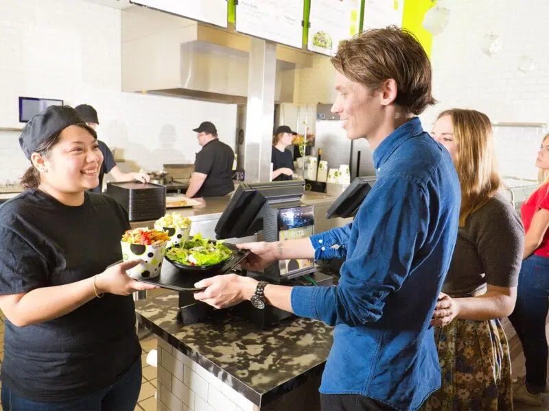 serving food to a customer