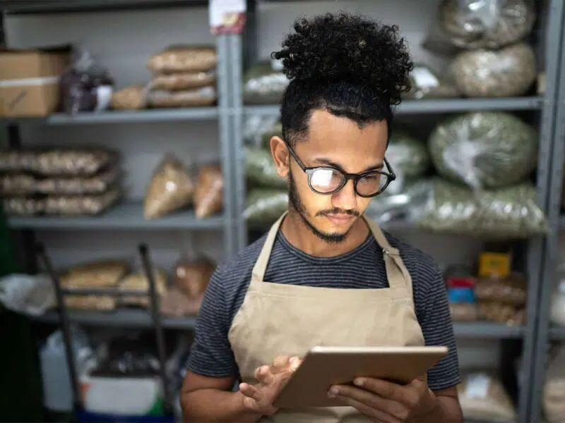 male worker on a tablet