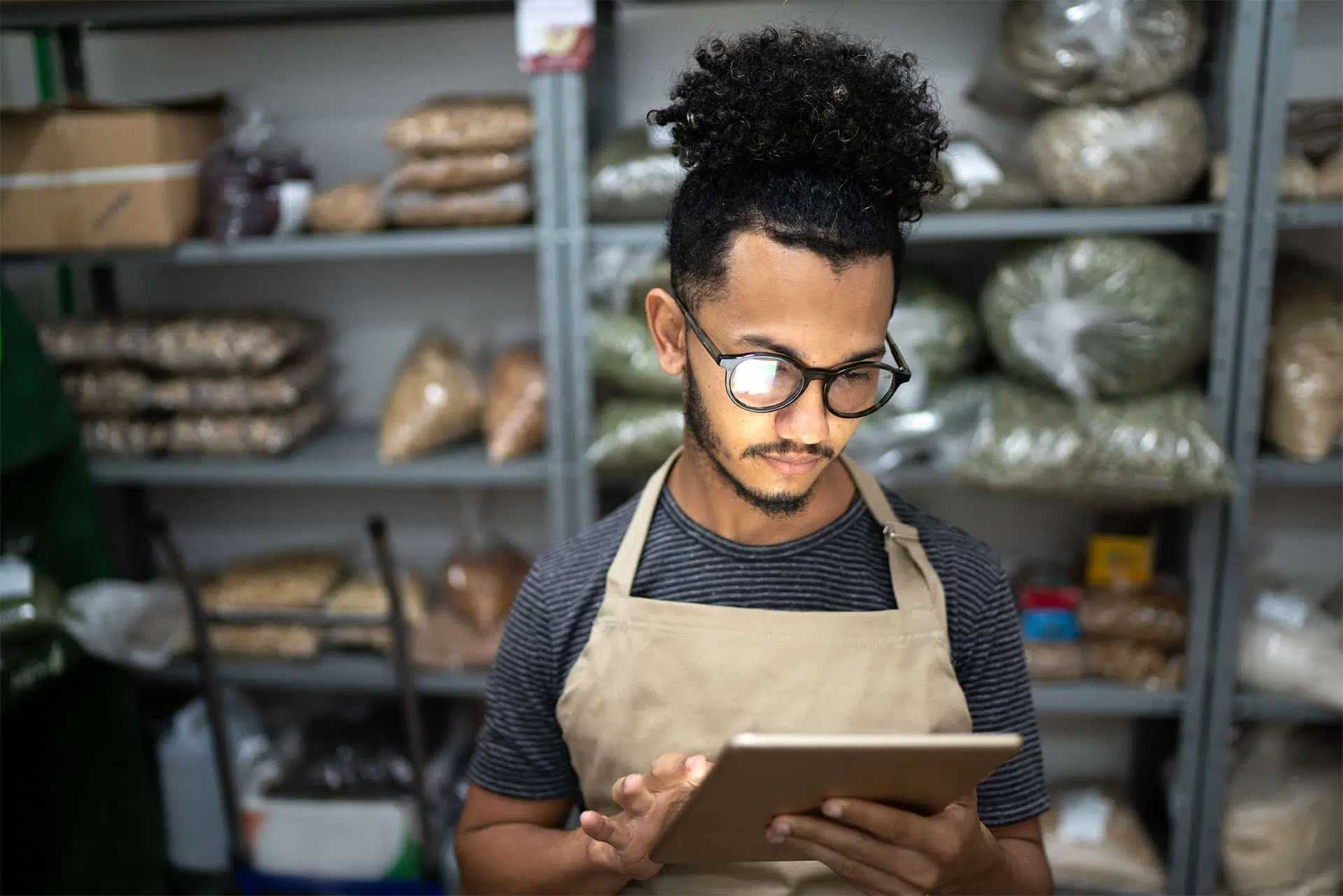 male worker on a tablet