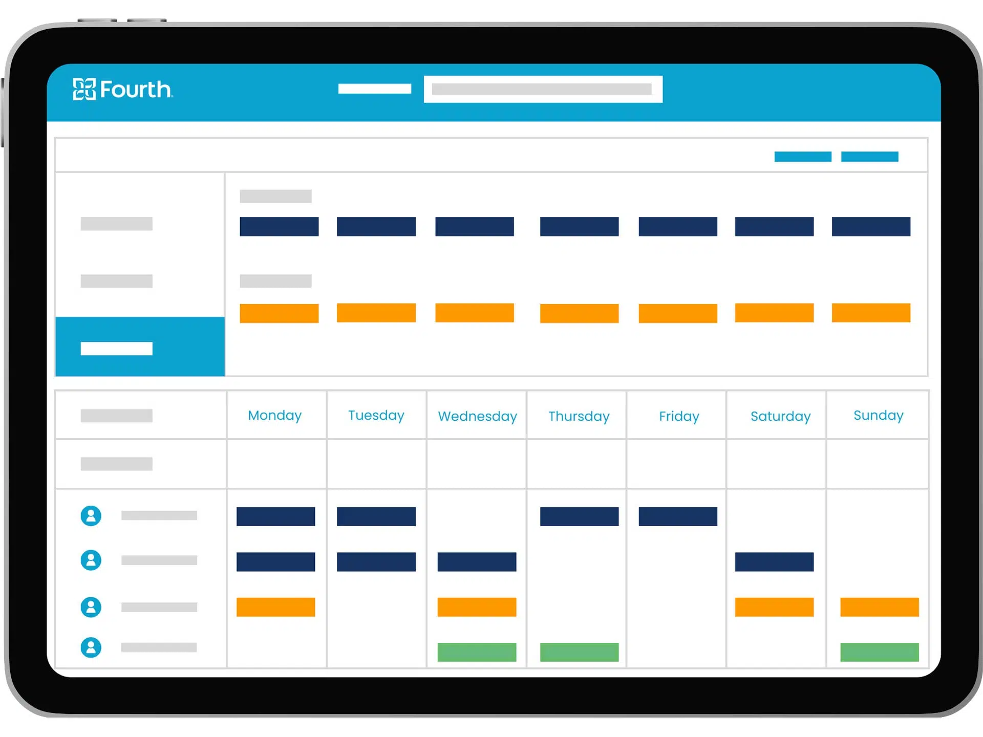 Fourth scheduling dashboard example on a tablet.
