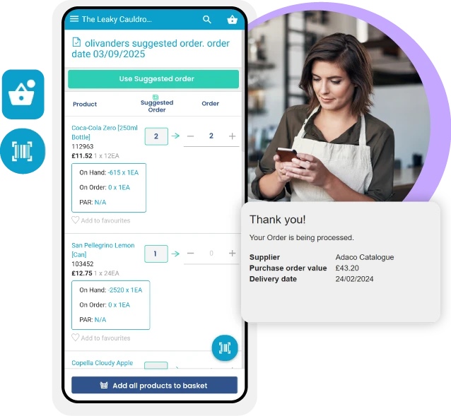 AI forecasting inventory management software on mobile.