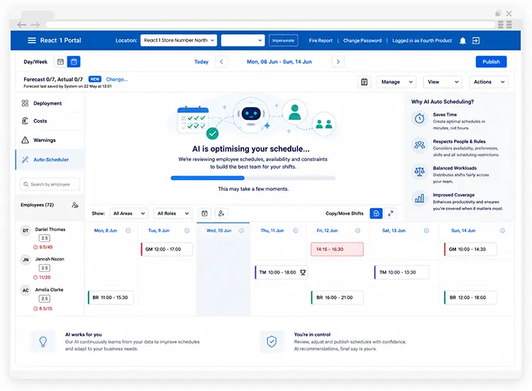 AI schedule optimsation view